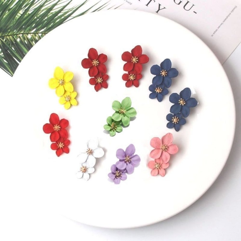 Mallory Jess Tiered Red Flower Earrings Gift Packaged - Picture 2 of 6